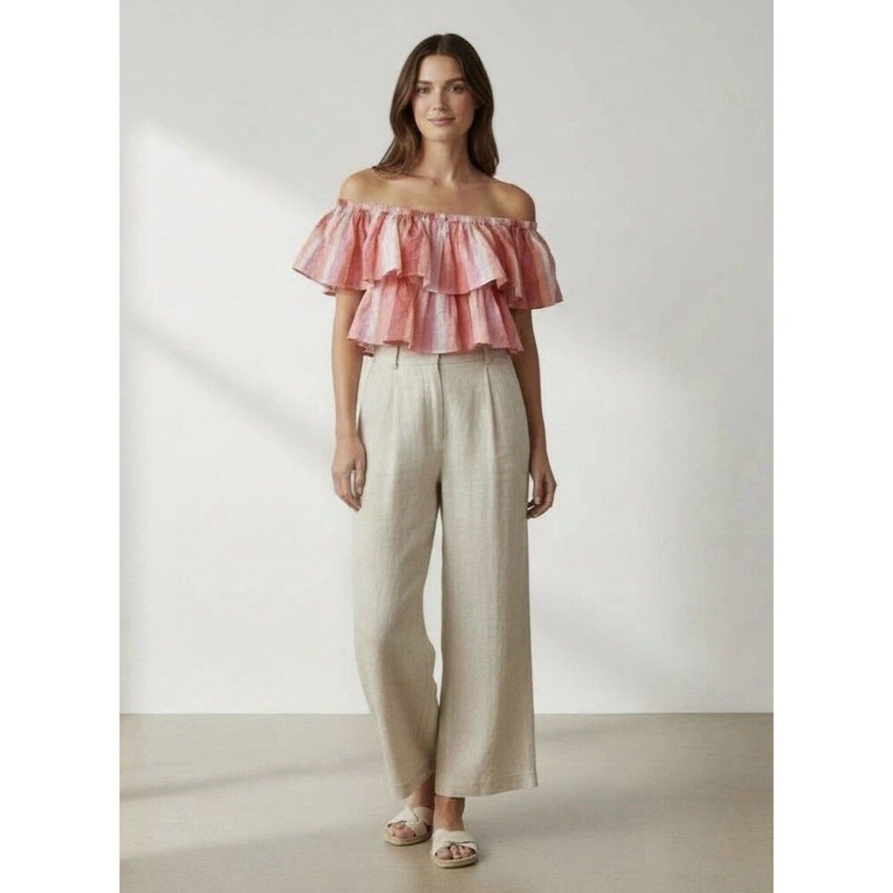 Shore Women’s Size XS Celia Off The Shoulder Striped Ruffled Flounce Top